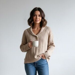Heartloom Sz M Knit Tan Soft Relaxed Sweater